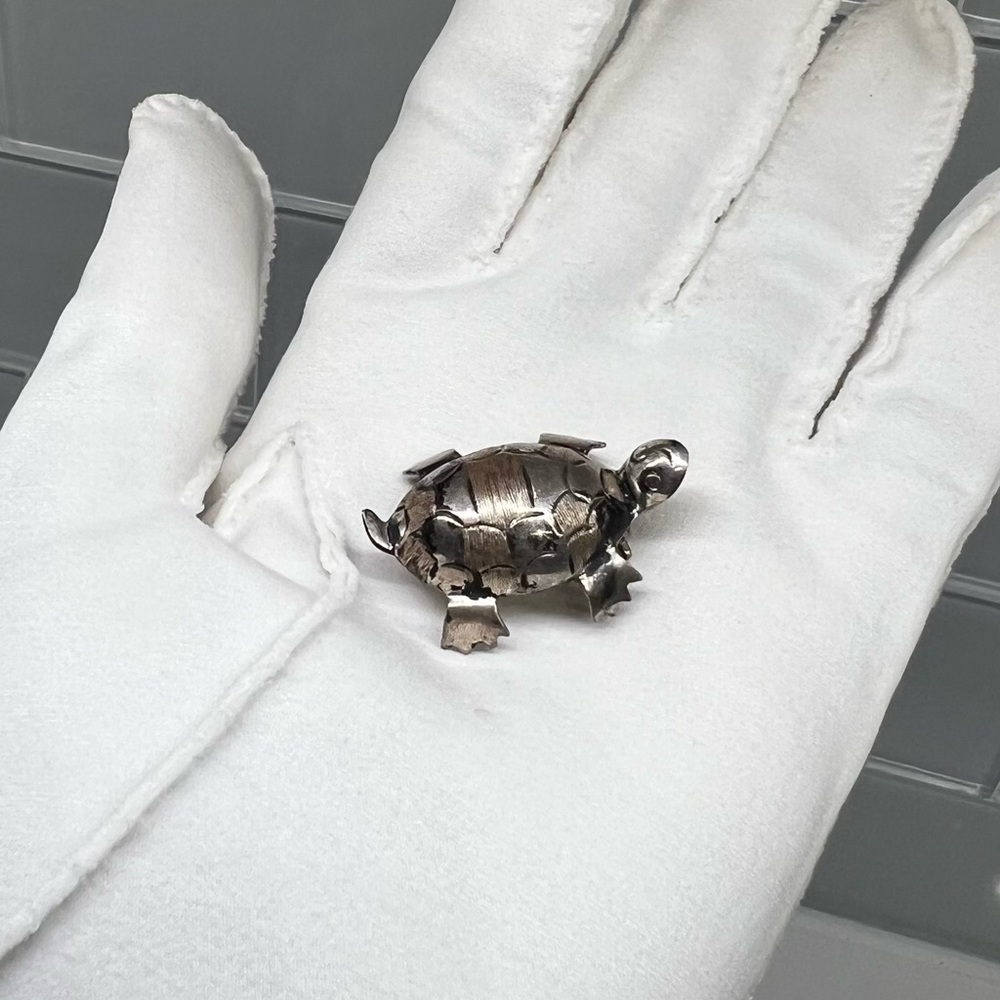 Vintage Sterling Silver Turtle Taxco Mexico Handcrafted signed PMH Eagle Mark 3 - Picture 2 of 7